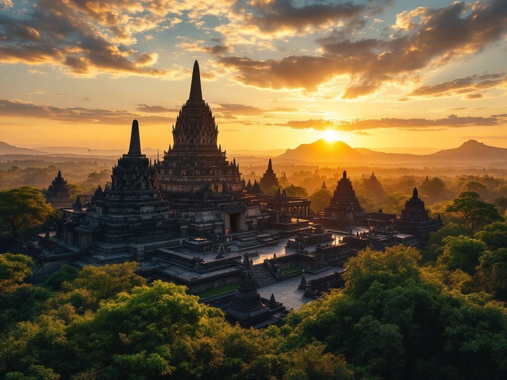 Sunrise at Borobudur Temple in Indonesia